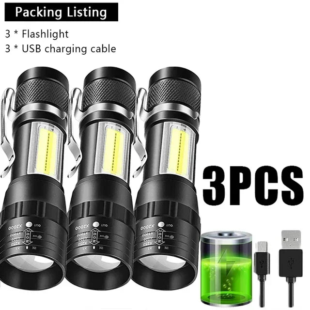 Lanterna Tática Recarregável USB com Zoom de Longo Alcance