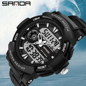 Sanda esporte relógio digital masculino natação 50m à prova dwaterproof água multifuncional militar led eletrônico relógio de pulso relogio masculino