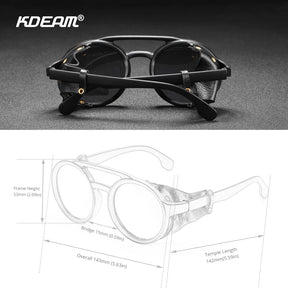 KDEAM Óculos de sol redondos vintage masculino feminino escudo de couro óculos de sol ponte dupla projetado sombra KD179