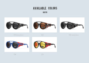 KDEAM Óculos de sol redondos vintage masculino feminino escudo de couro óculos de sol ponte dupla projetado sombra KD179