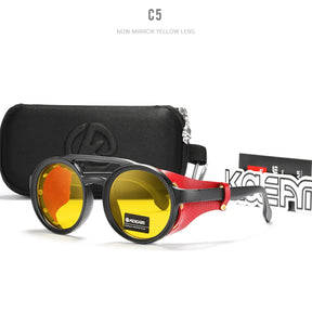 KDEAM Óculos de sol redondos vintage masculino feminino escudo de couro óculos de sol ponte dupla projetado sombra KD179