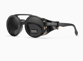 KDEAM Óculos de sol redondos vintage masculino feminino escudo de couro óculos de sol ponte dupla projetado sombra KD179