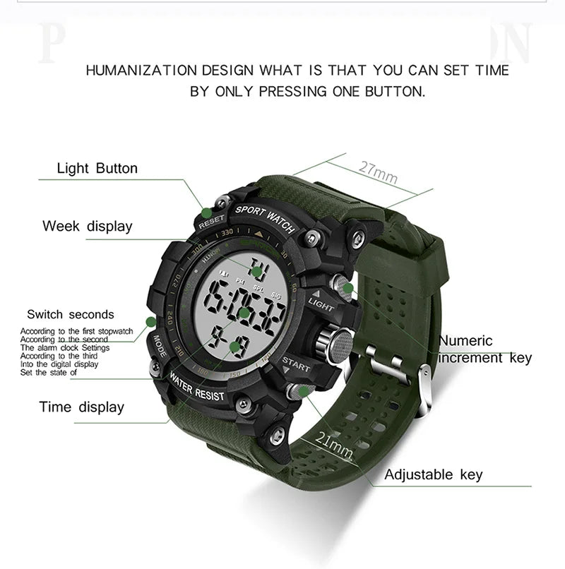 Sanda relógio digital esportivo militar masculino, relógio de pulso digital com alarme e cronômetro da moda, de marca famosa e luxuosa