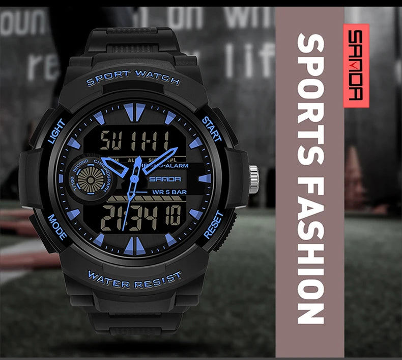 Sanda esporte relógio digital masculino natação 50m à prova dwaterproof água multifuncional militar led eletrônico relógio de pulso relogio masculino