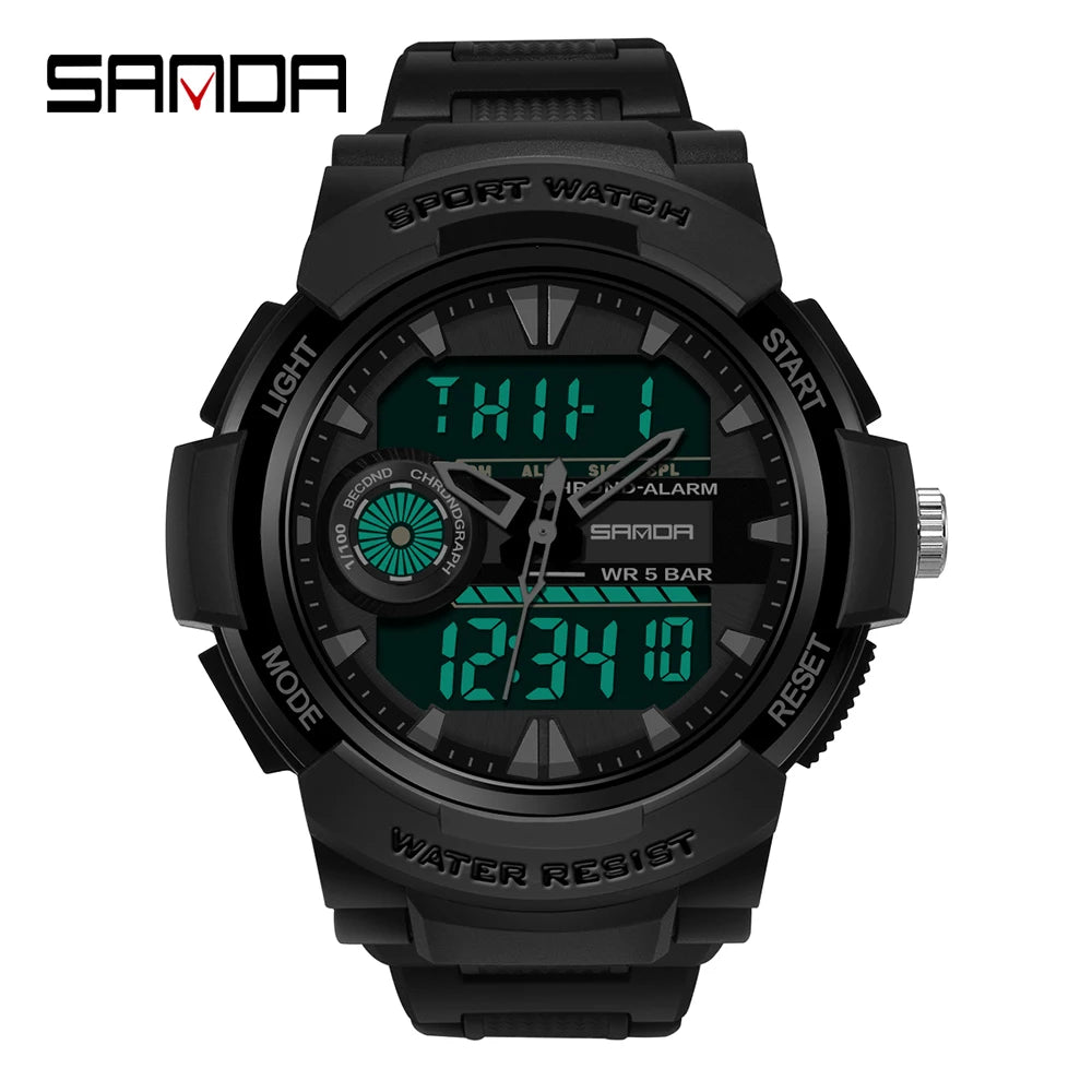 Sanda esporte relógio digital masculino natação 50m à prova dwaterproof água multifuncional militar led eletrônico relógio de pulso relogio masculino