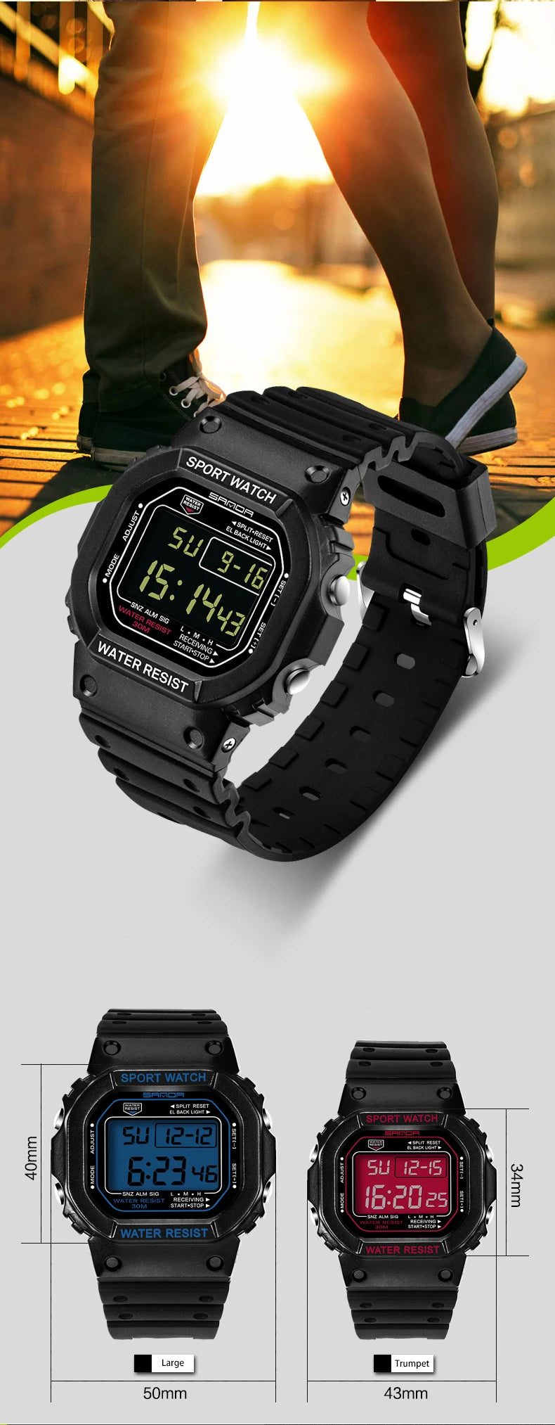 SANDA-G Style Relógio Militar para Homens e Mulheres, Resistente À Água, Relógios Esportivos, Quadrado LED, Relógios de Pulso Digitais, Presente Casal, Moda