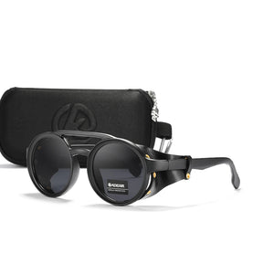 KDEAM Óculos de sol redondos vintage masculino feminino escudo de couro óculos de sol ponte dupla projetado sombra KD179