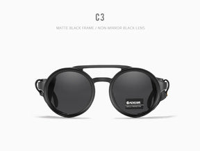 KDEAM Óculos de sol redondos vintage masculino feminino escudo de couro óculos de sol ponte dupla projetado sombra KD179