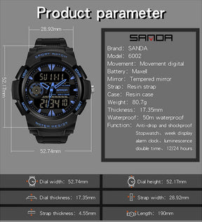 Sanda esporte relógio digital masculino natação 50m à prova dwaterproof água multifuncional militar led eletrônico relógio de pulso relogio masculino