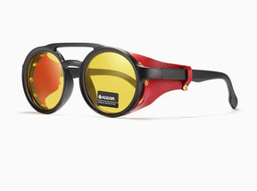 KDEAM Óculos de sol redondos vintage masculino feminino escudo de couro óculos de sol ponte dupla projetado sombra KD179