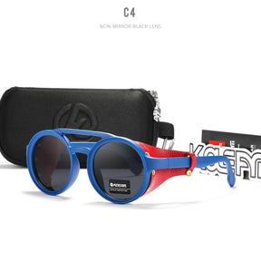 KDEAM Óculos de sol redondos vintage masculino feminino escudo de couro óculos de sol ponte dupla projetado sombra KD179