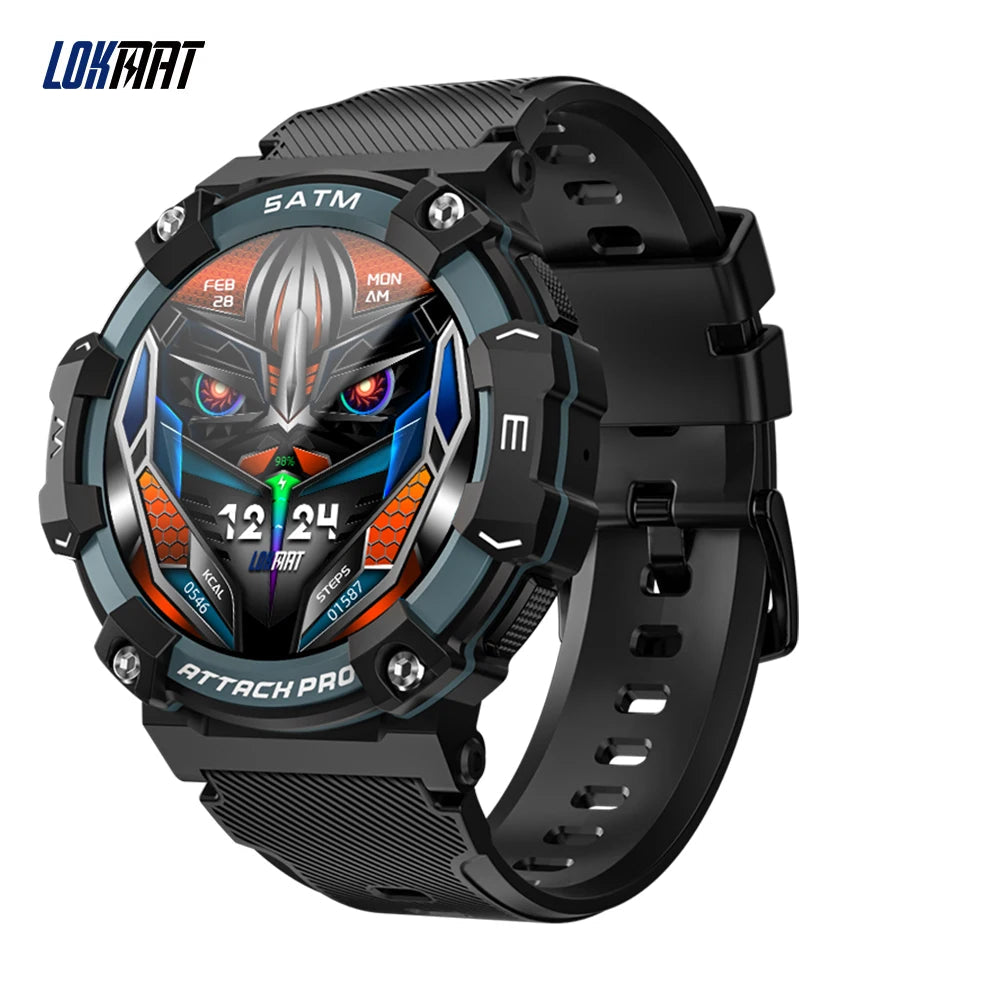 LOKMAT-ATTACK 2 PRO Sport Smart Watch, tela de toque redonda completa, chamadas Bluetooth, rastreador de fitness, smartwatches, monitor de freqüência cardíaca