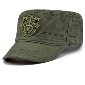 Boné militar de camuflagem unisex com escudo bordado, chapéus casuais ajustáveis, parte superior plana, capitão, ao ar livre, primavera, outono