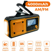 4000mah portátil de emergência rádio energia solar manivela carregamento am/fm rádio meteorológico led leitura lanterna banco carregador telefone