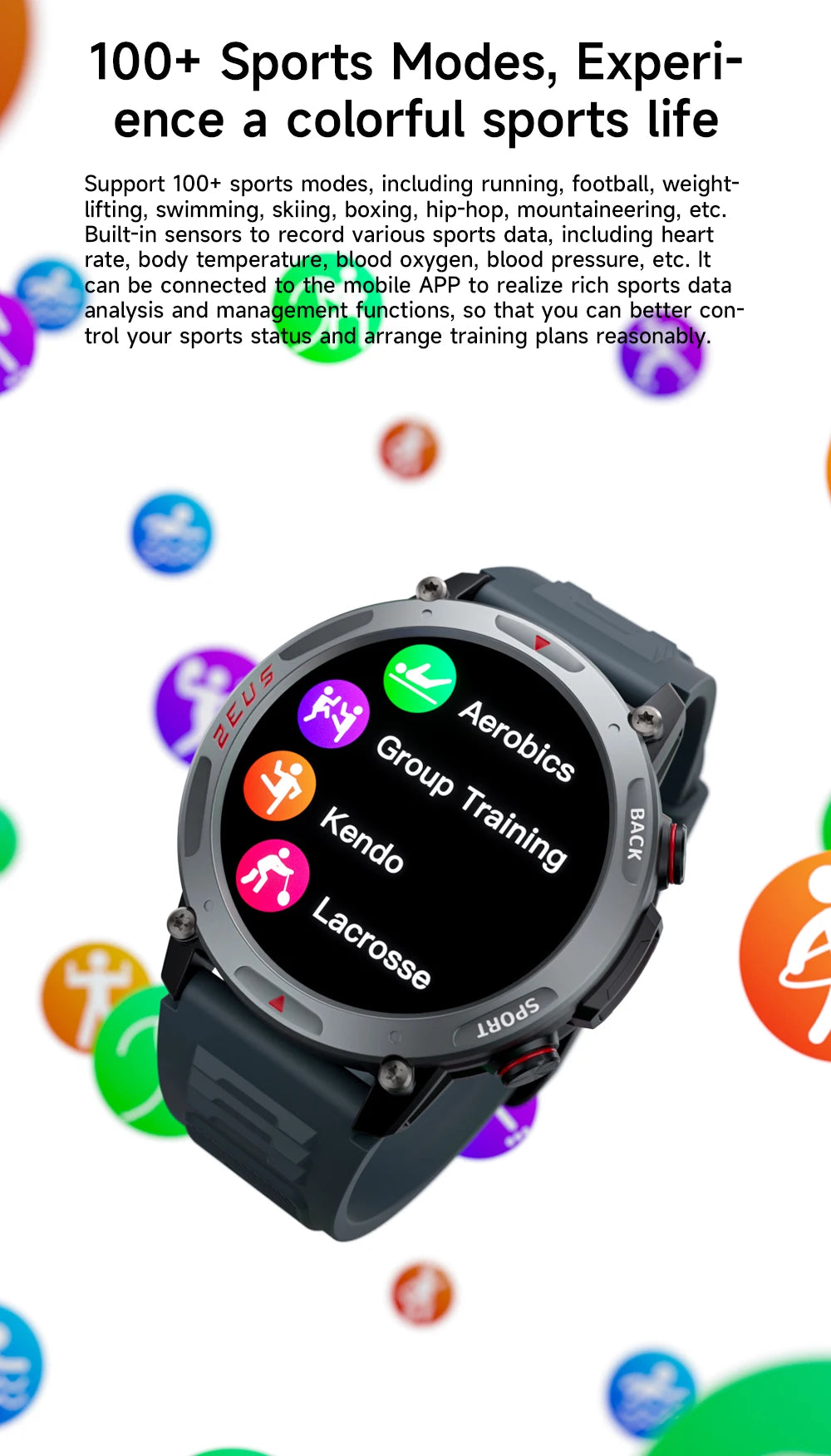 LOKMAT-Zeus 4 Pro Amoled relógio inteligente, tela redonda, BT Calls, Fitness Tracker, Monitor de freqüência cardíaca para telefone inteligente, 1,43