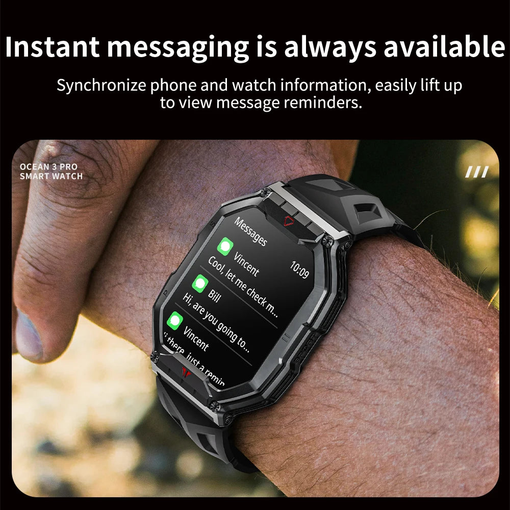 Lokmat oceano 3 pro esporte relógio inteligente robusto fitness à prova dwaterproof água smartwatches monitor de freqüência cardíaca relógio tela toque completo