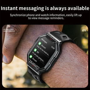 Lokmat oceano 3 pro esporte relógio inteligente robusto fitness à prova dwaterproof água smartwatches monitor de freqüência cardíaca relógio tela toque completo