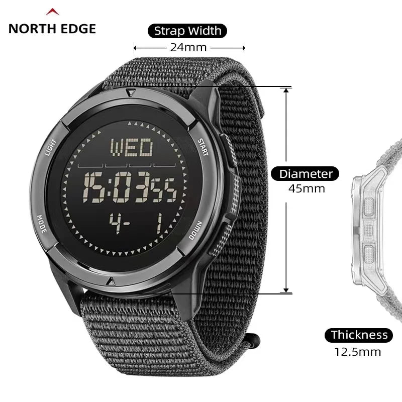 North edge relógio masculino alpes 45mm esportes ao ar livre natação metrônomo bússola à prova dwaterproof água caso de fibra carbono pulseira de náilon relógio masculino