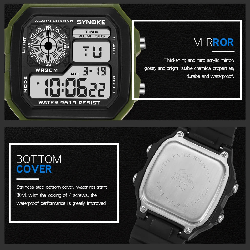 Synoke relógio digital militar ao ar livre para homens moda retro pulseira de lona de náilon esportes relógio à prova dwaterproof água multifuncional luminoso