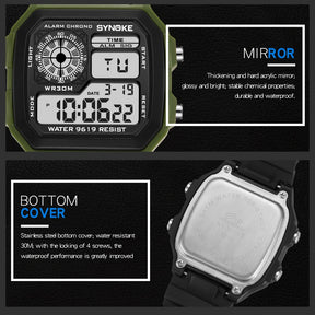 Synoke relógio digital militar ao ar livre para homens moda retro pulseira de lona de náilon esportes relógio à prova dwaterproof água multifuncional luminoso
