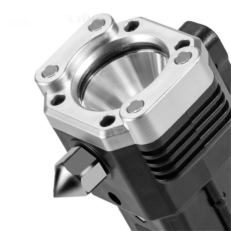 Lanterna Tática 4 em 1 COB USB com Martelo de Segurança