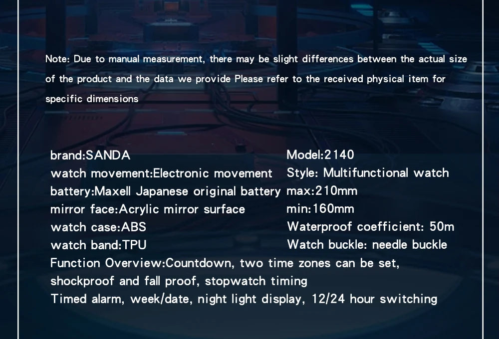 Sanda relógio masculino estilo militar g, despertador digital led, moda esportiva, display duplo, 50m, à prova d'água