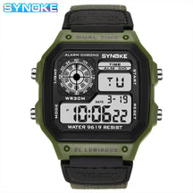 Synoke relógio digital militar ao ar livre para homens moda retro pulseira de lona de náilon esportes relógio à prova dwaterproof água multifuncional luminoso