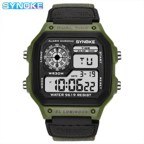 Synoke relógio digital militar ao ar livre para homens moda retro pulseira de lona de náilon esportes relógio à prova dwaterproof água multifuncional luminoso