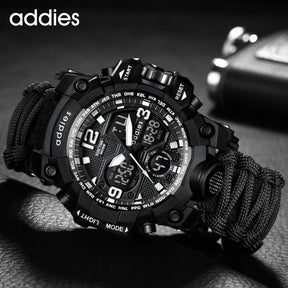 Addies novo esportes ao ar livre led digital relógio masculino bússola assobios à prova dwaterproof água multifuncional relógio de quartzo do exército relogio masculino