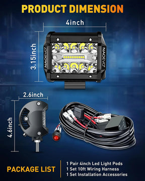 Naoevo 4 Polegada 2 pçs led pod luzes ponto inundação combo led nevoeiro condução 4x4 fora da estrada luzes de trabalho para caminhão barco atv utv jeep