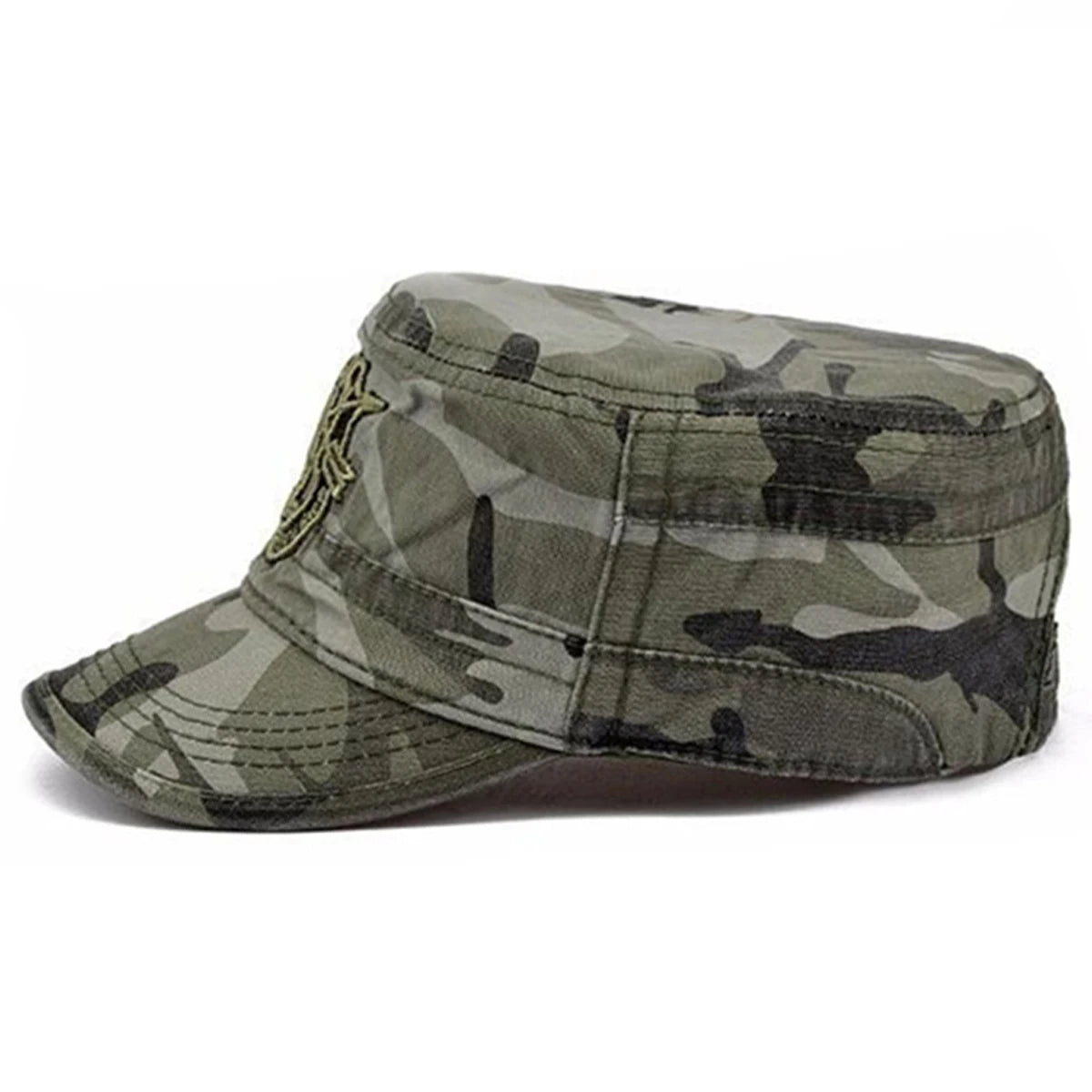 Boné militar de camuflagem unisex com escudo bordado, chapéus casuais ajustáveis, parte superior plana, capitão, ao ar livre, primavera, outono