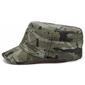 Boné militar de camuflagem unisex com escudo bordado, chapéus casuais ajustáveis, parte superior plana, capitão, ao ar livre, primavera, outono