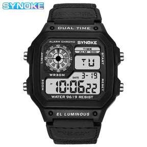 Synoke relógio digital militar ao ar livre para homens moda retro pulseira de lona de náilon esportes relógio à prova dwaterproof água multifuncional luminoso
