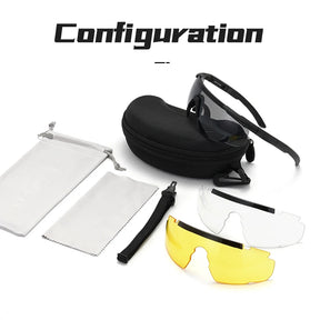 Conjunto de óculos tático com 3 lentes, à prova de vento, poeira, cs, tiro militar, à prova de balas, óculos de sol para motocicleta, montanhismo