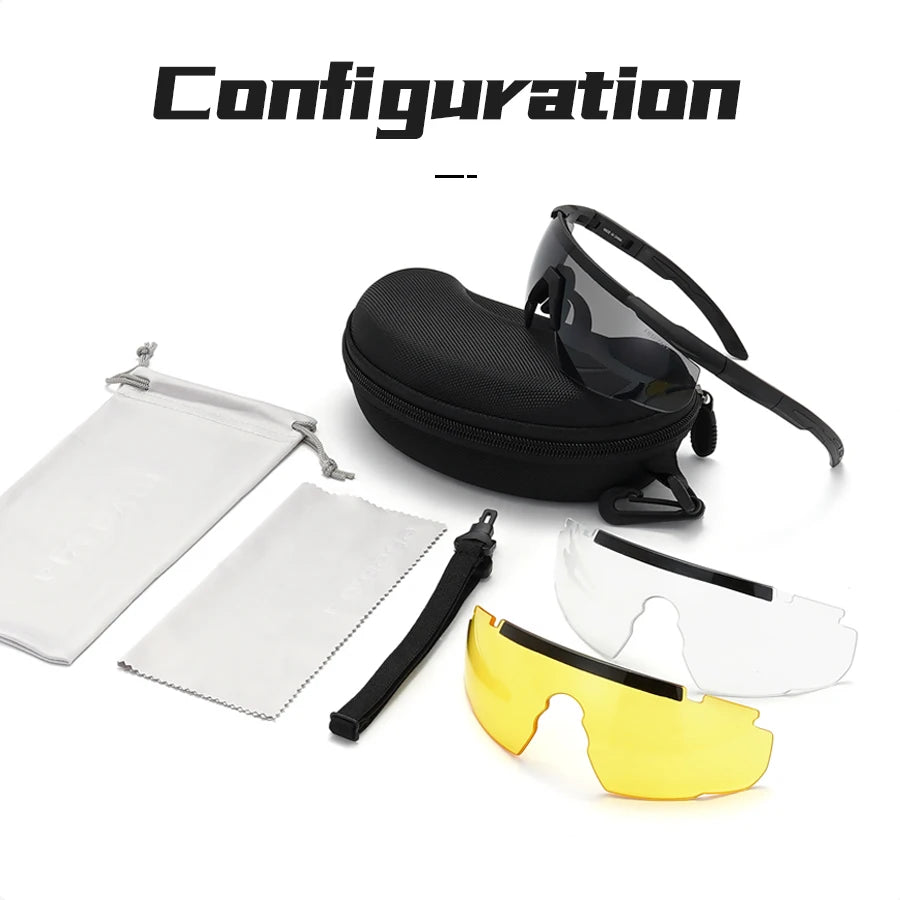 Conjunto de óculos tático com 3 lentes, à prova de vento, poeira, cs, tiro militar, à prova de balas, óculos de sol para motocicleta, montanhismo