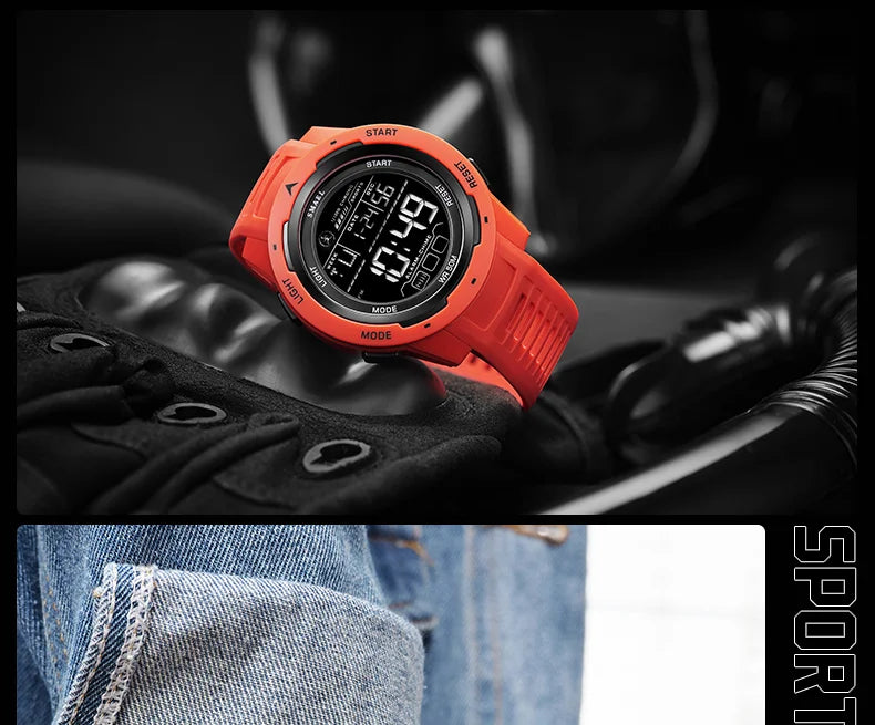 SMAEL-8105 Relógios digitais para homens, esportes LED relógios de pulso, relógio impermeável, cronômetro luz digital, 50m