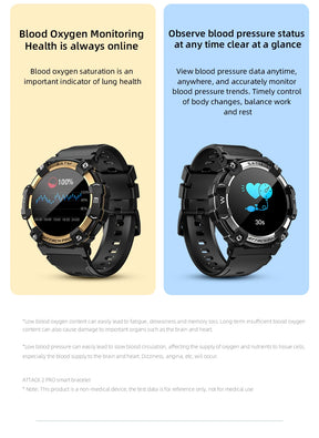 LOKMAT-ATTACK 2 PRO Sport Smart Watch, tela de toque redonda completa, chamadas Bluetooth, rastreador de fitness, smartwatches, monitor de freqüência cardíaca