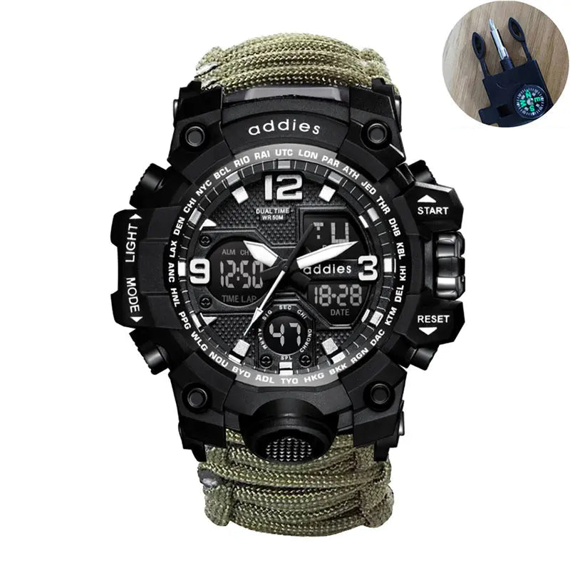 Addies novo esportes ao ar livre led digital relógio masculino bússola assobios à prova dwaterproof água multifuncional relógio de quartzo do exército relogio masculino