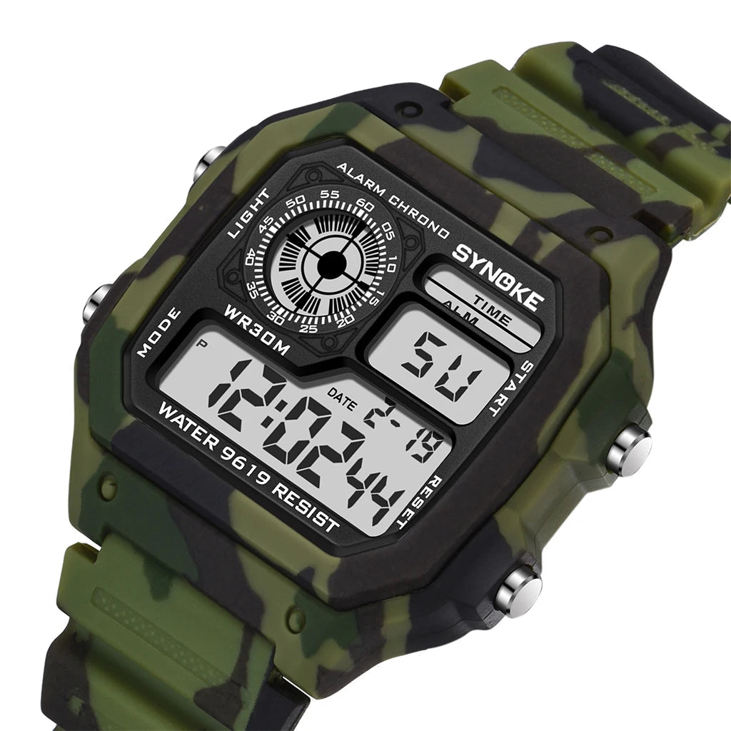 Synoke relógio digital militar ao ar livre para homens moda retro pulseira de lona de náilon esportes relógio à prova dwaterproof água multifuncional luminoso