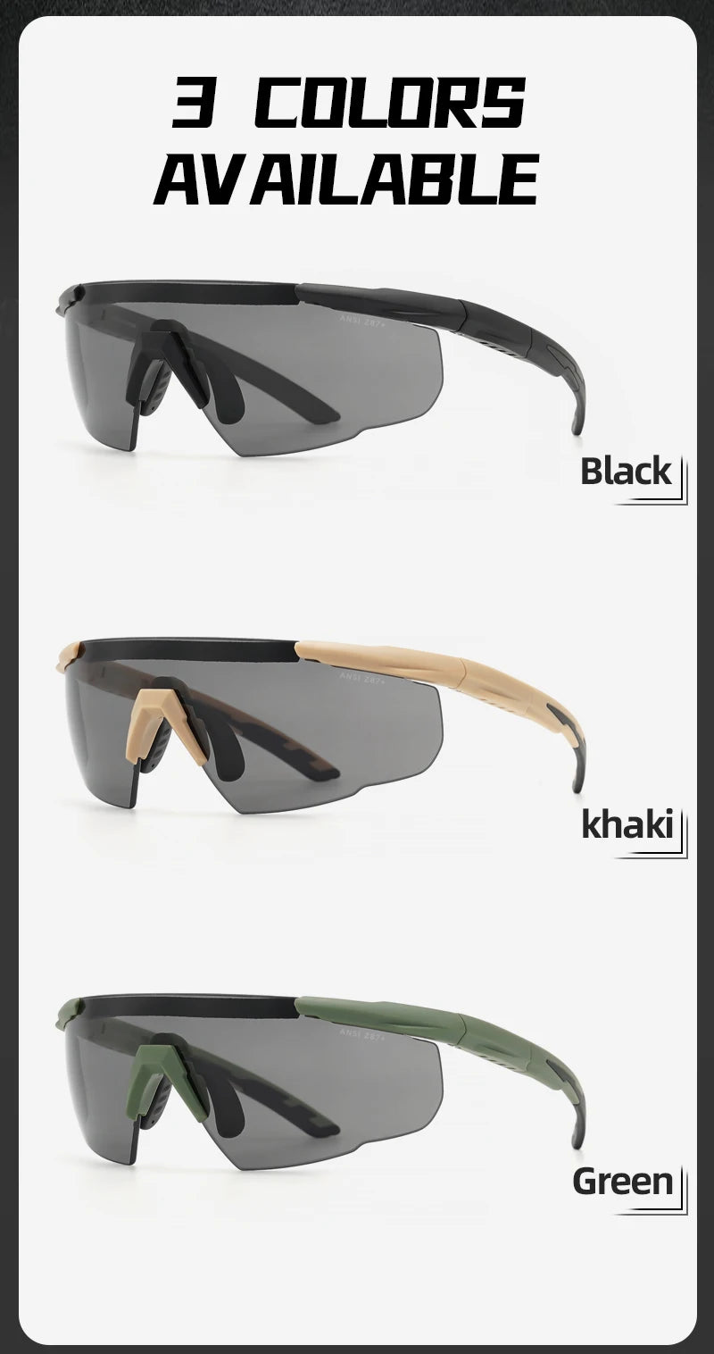 Conjunto de óculos tático com 3 lentes, à prova de vento, poeira, cs, tiro militar, à prova de balas, óculos de sol para motocicleta, montanhismo