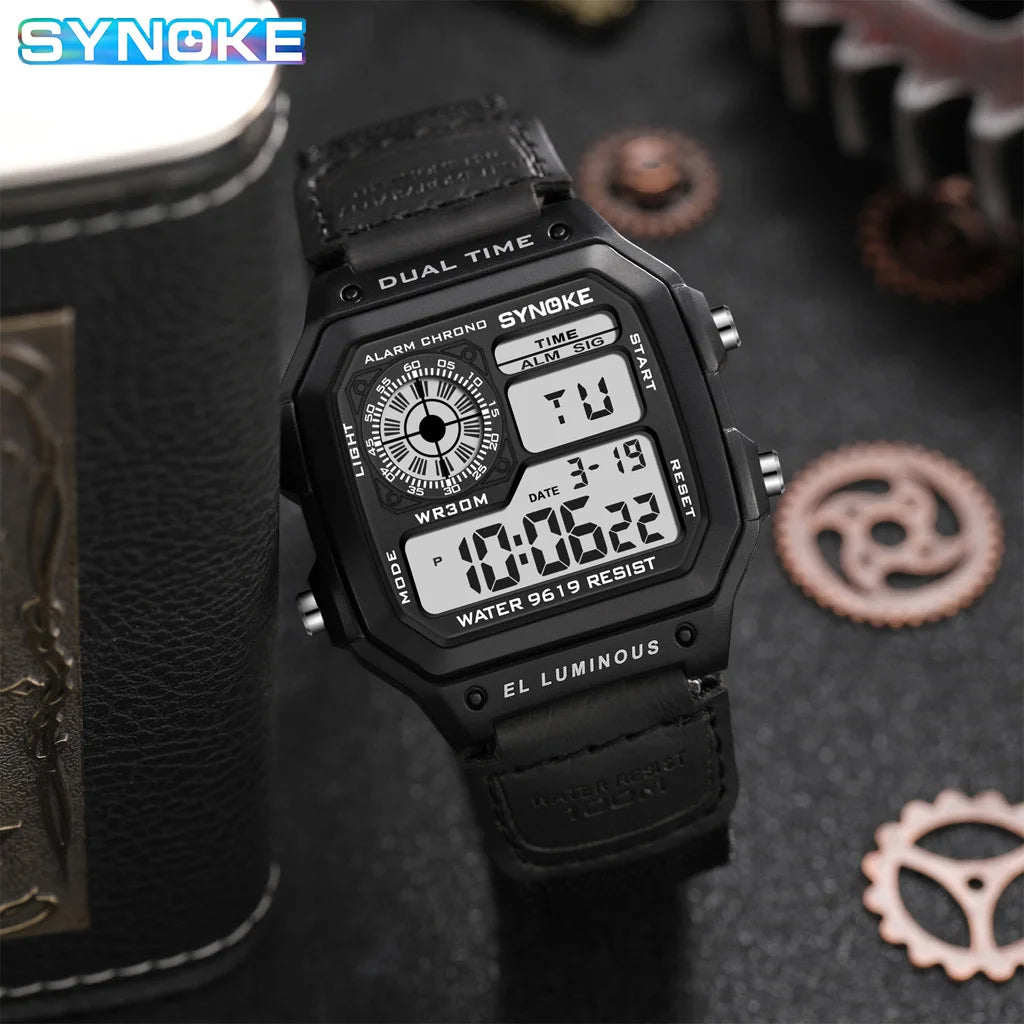 Synoke relógio digital militar ao ar livre para homens moda retro pulseira de lona de náilon esportes relógio à prova dwaterproof água multifuncional luminoso