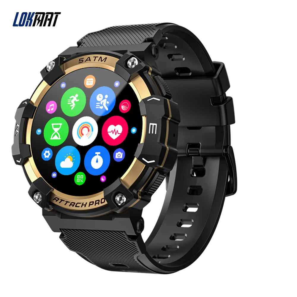 LOKMAT-ATTACK 2 PRO Sport Smart Watch, tela de toque redonda completa, chamadas Bluetooth, rastreador de fitness, smartwatches, monitor de freqüência cardíaca