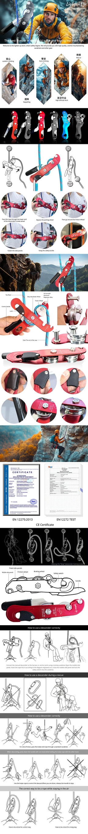 Profissional escalada descida parada lidar com-controle dispositivo de rapel downhill descender freio de rapel