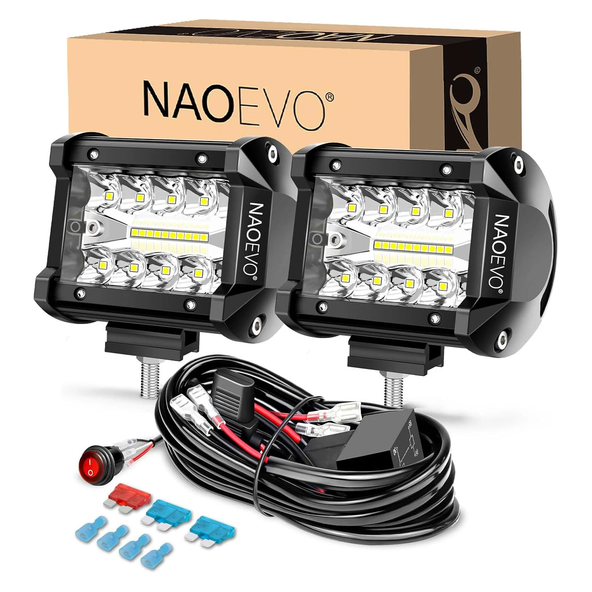 Naoevo 4 Polegada 2 pçs led pod luzes ponto inundação combo led nevoeiro condução 4x4 fora da estrada luzes de trabalho para caminhão barco atv utv jeep