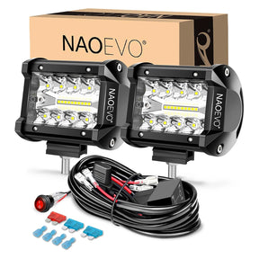 Naoevo 4 Polegada 2 pçs led pod luzes ponto inundação combo led nevoeiro condução 4x4 fora da estrada luzes de trabalho para caminhão barco atv utv jeep
