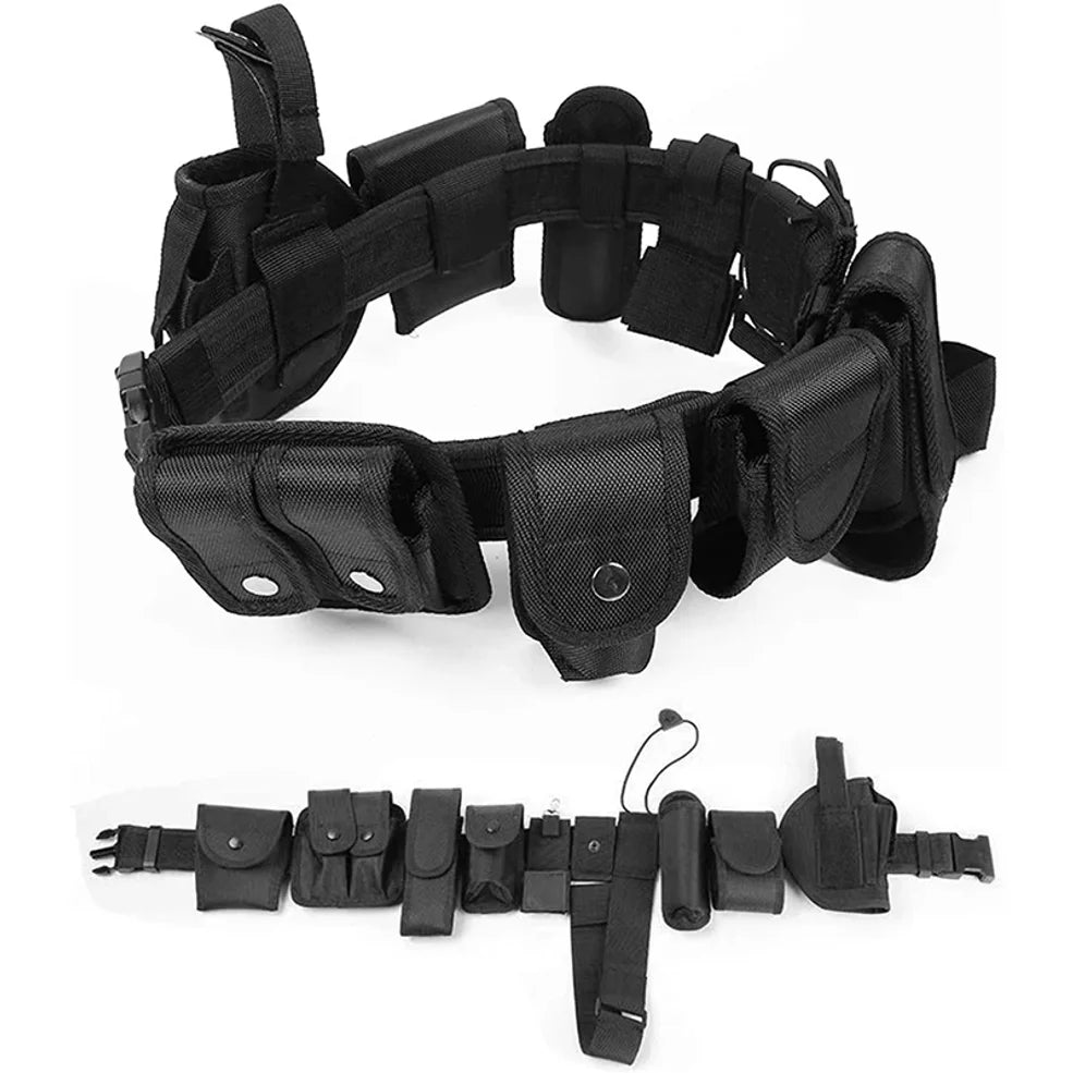 Coldre tático para arma, conjunto de bolsa para lanterna, 10 em 1, kit de utilidades multifuncional, cinto de serviço de polícia, cintos de segurança