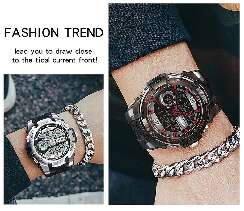 Relógio militar dos homens Sanda, g estilo, marca, esportes, led, digital, 50m, à prova d'água, s choque, para homens