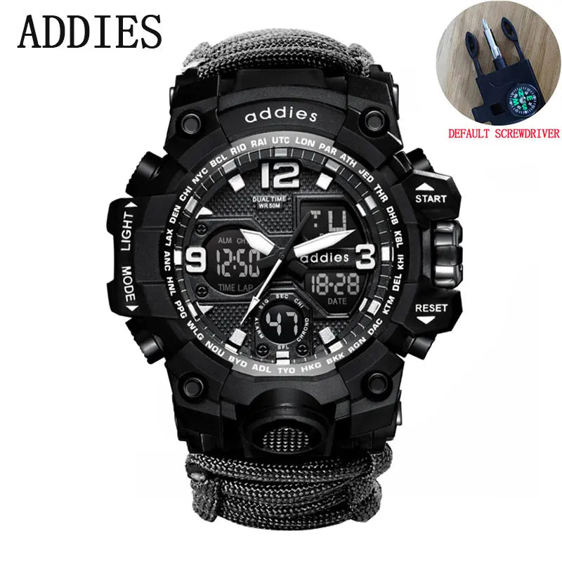 Addies novo esportes ao ar livre led digital relógio masculino bússola assobios à prova dwaterproof água multifuncional relógio de quartzo do exército relogio masculino