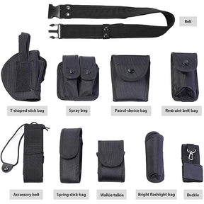 Coldre tático para arma, conjunto de bolsa para lanterna, 10 em 1, kit de utilidades multifuncional, cinto de serviço de polícia, cintos de segurança
