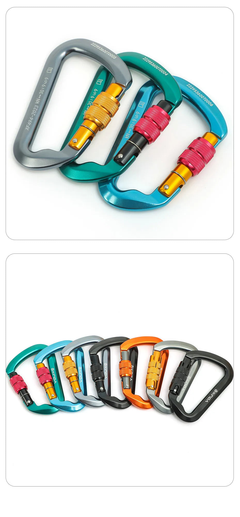 Xinda mosquetão ao ar livre escalada montanha pouso 30kn equipamento de operação de alta altitude liga alumínio fivela de segurança gancho